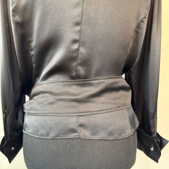 Escada 100% Silk Black Wrap Around Blouse with Crystal Button Cuff Size 8 - Picture 6 of 7